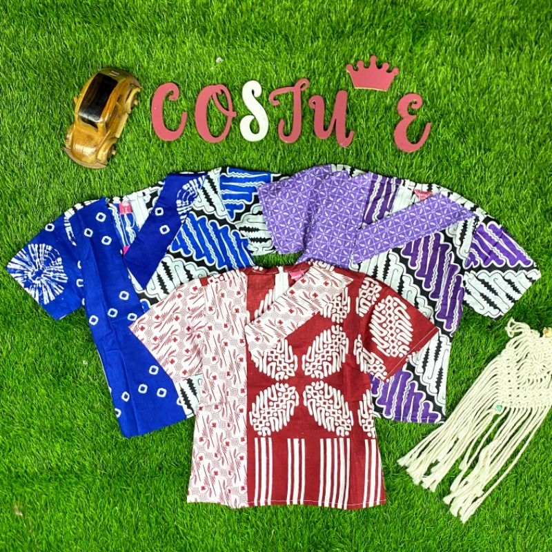 Batik Costume Blus Batik Anak Sekolah Nayla Bagus Pink Biru Ungu Kerah Miring Berkerah Simple Unik T