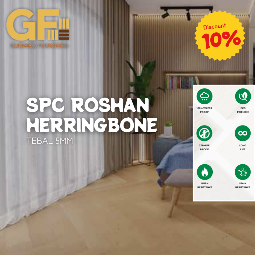 VINYL SPC ROSHAN HERRINGBONE 5MM | Lantai Vinyl SPC | Vinyl SPC Flooring