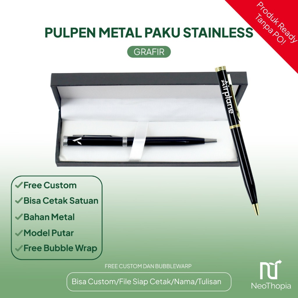 

Custom Pulpen Metal Paku Stainless Laser Grafir / Pena Model Putar Promosi ( Tanpa Box )