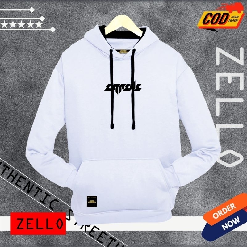 Zelloclothing Hoodie Sweater Pria Wanita Premium Terbaru Quality Warna Putih Font EXTREME Terpopuler