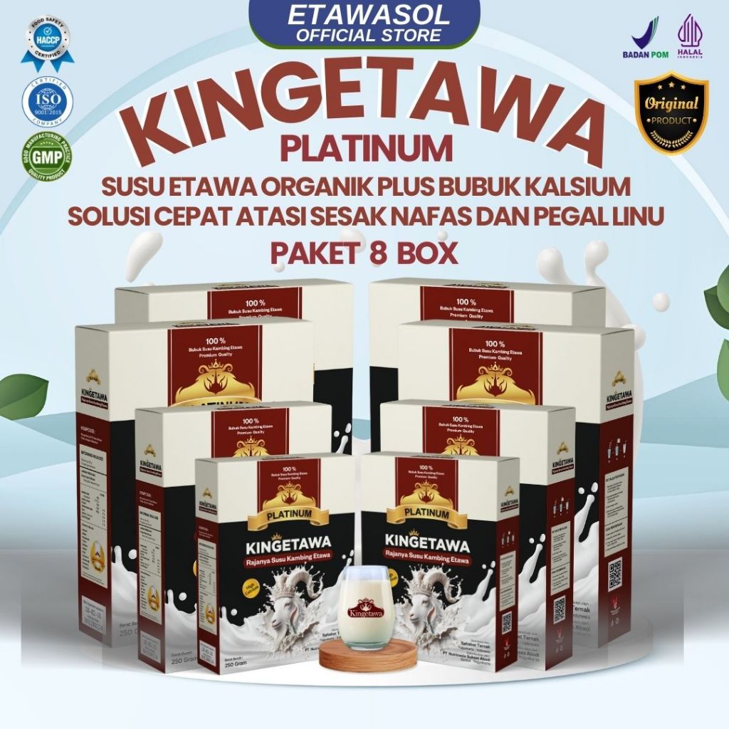 

Kingetawa Susu Kambing Etawa Tinggi Kalsium Untuk Masalah Sendi Dan Tulang Kemasan 250gr Paket 8 Box