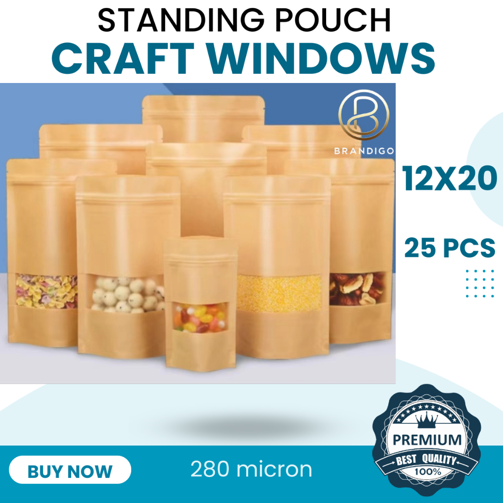 Standing Pouch Craft Windows Warna Coklat/Kemasan Kopi/kertas Paper bag Ziplock/KEMASAN SNACK MAKANA