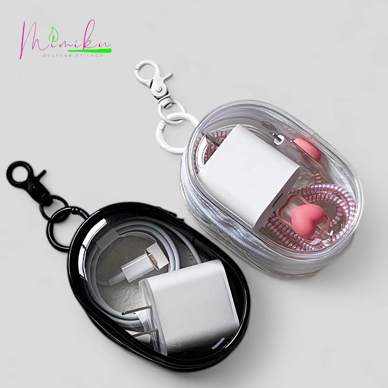 MMB - PC002 - ASXI   Kotak Penyimpanan Kabel Data Bening Transparan Mini Tas Wadah Charger Dompet