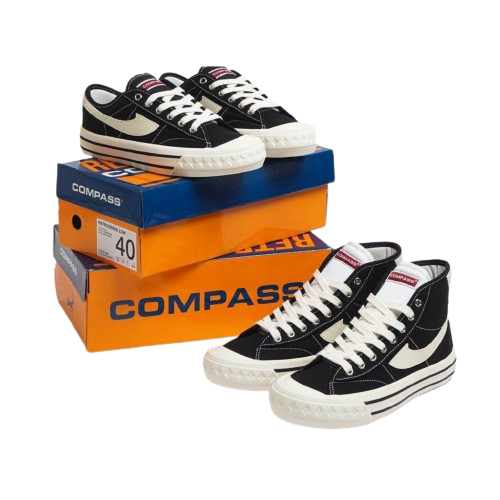 Promo Sepatu Compass Retrograde Low Black White Sneakers Compass Retrograde High Black White