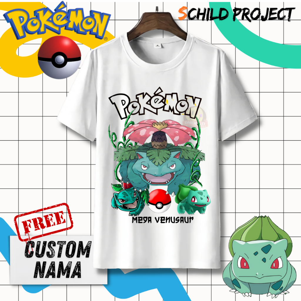 SECOND CHILD PROJECT | Baju Kaos Anak POKEMON | MEGA EVOLUTION VENUSAUR | RIOLU | Kaos Anak Catton 3