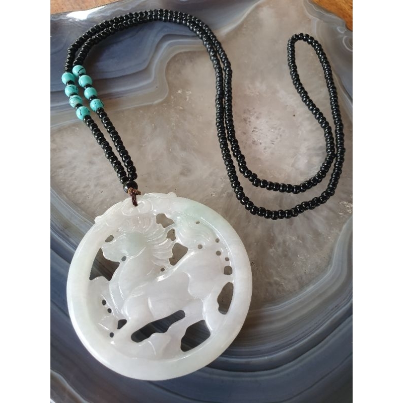 #1307 - Certified Grade A Giok Burma Kuda Horse Shio Liontin Jade Jewelry Necklace Kalung Pendant Gi