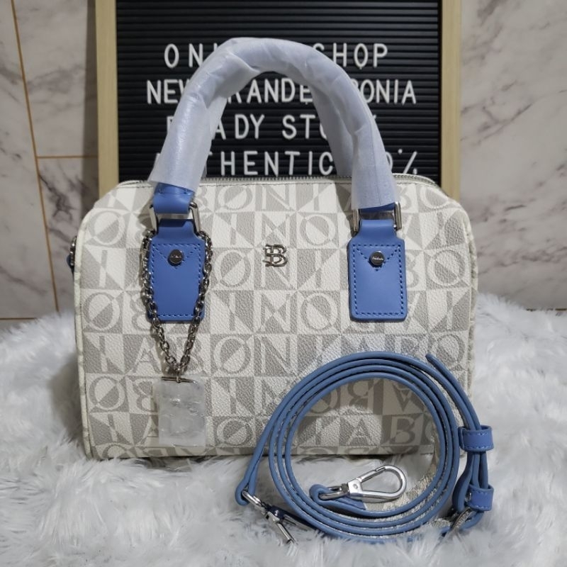 tas bonia original speedy s monogram putih tali biru