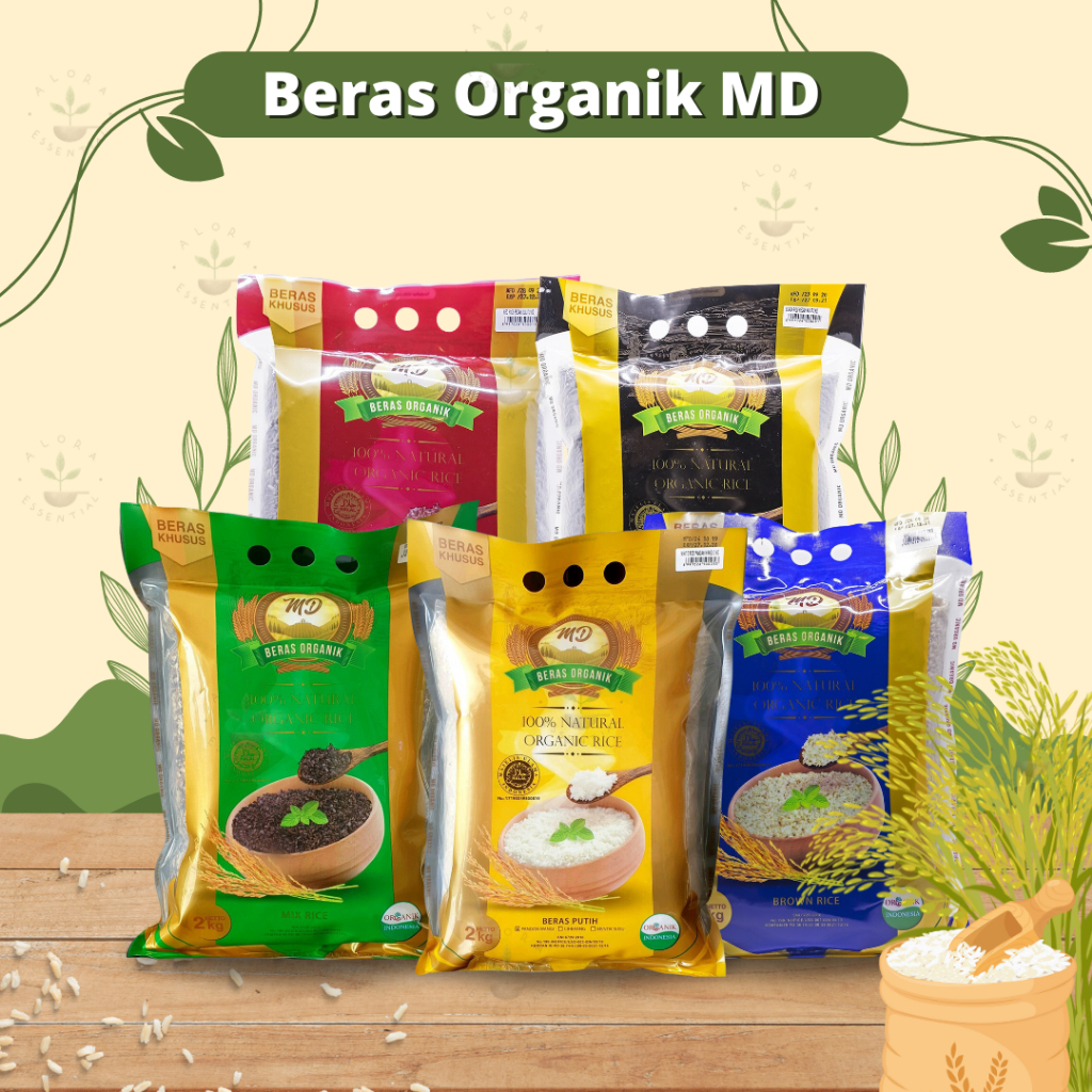 

MD Organic Rice - Beras Organik MD Beras Merah Putih Pandan Wangi Hitam Coklat Mix MD 2kg - Beras Organik