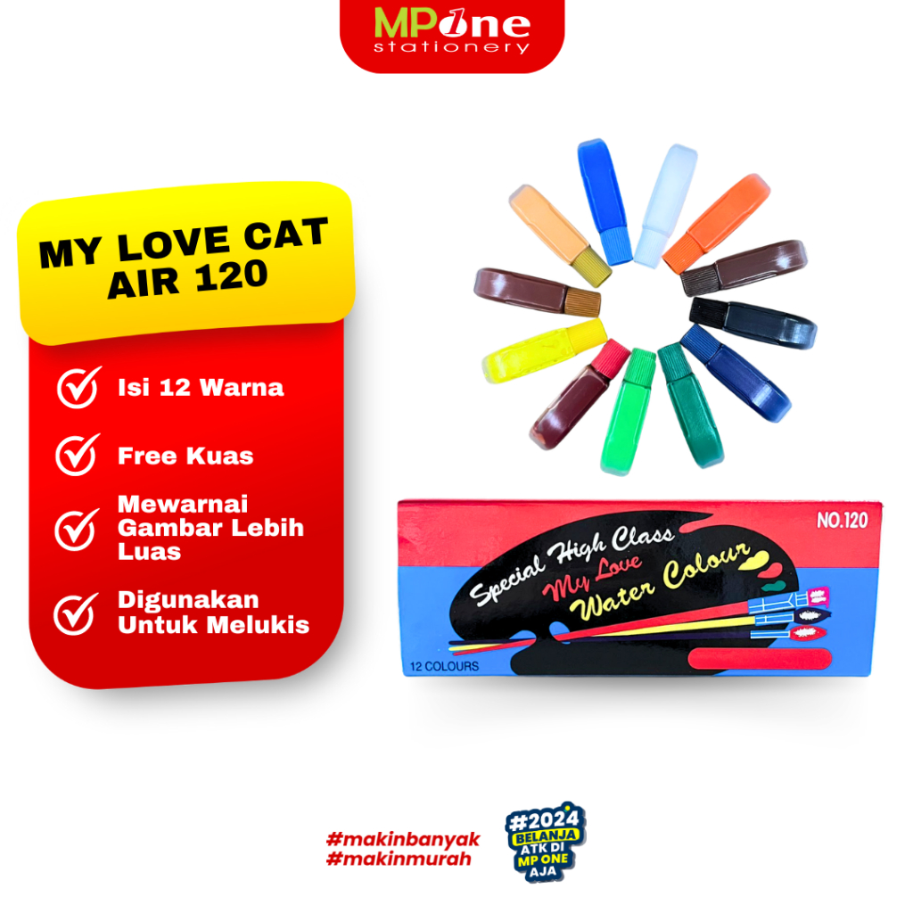 

My Love Cat Air Isi 12 Warna Free Kuas / Cat Melukis Cat Air isi 12w MY LOVE 120