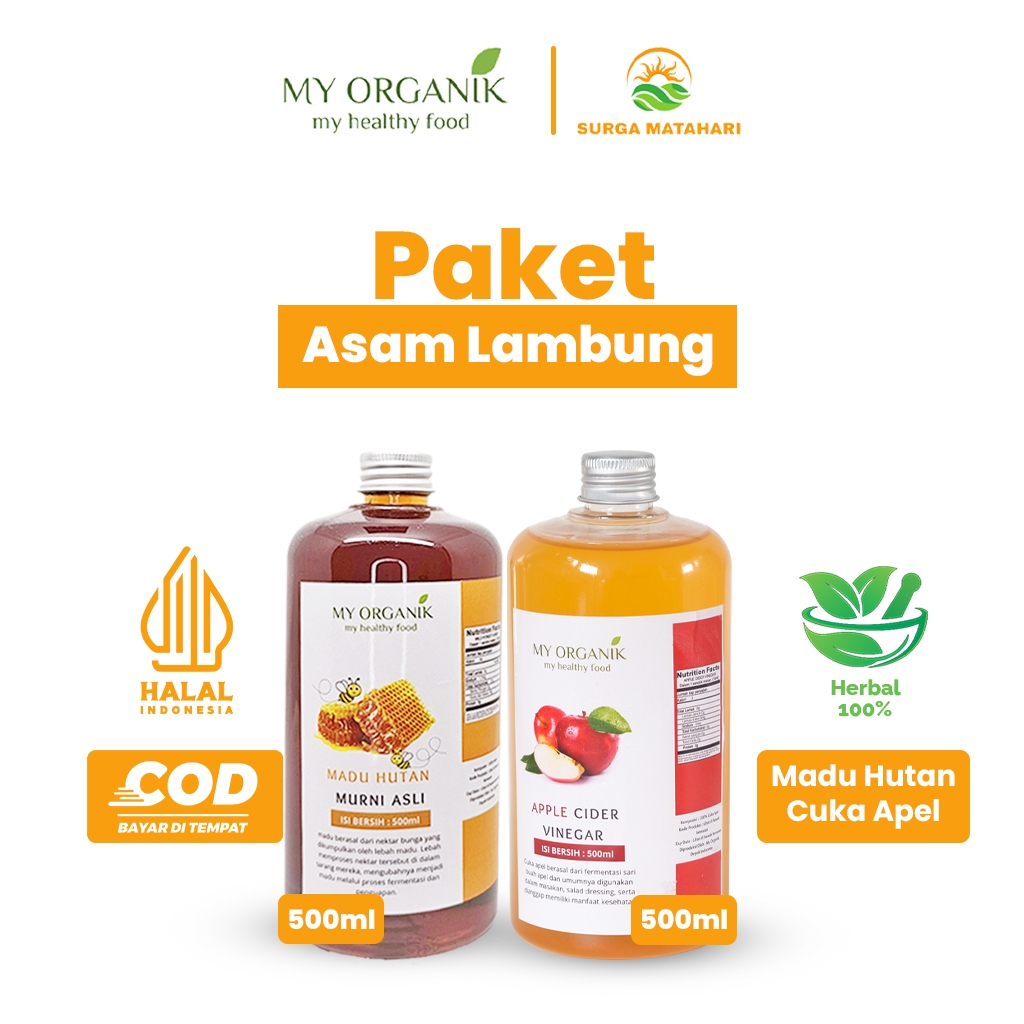 

My Organik Paket Asam Lambung 2in1 Cuka Apel Apple Cider With Mother Madu Hutan Organik Murni
