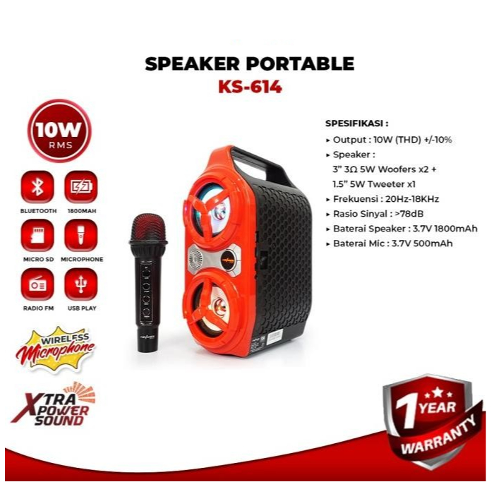ADVANCE SPEAKER PORTABLE BLUETOOTH KARAOKE PLUS MIC KS614