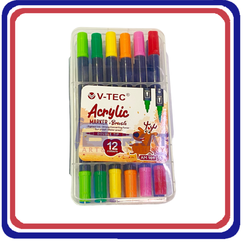 

V-TEC Acrylic Marker + Brush Double Tip 12 Warna AM 989 DB