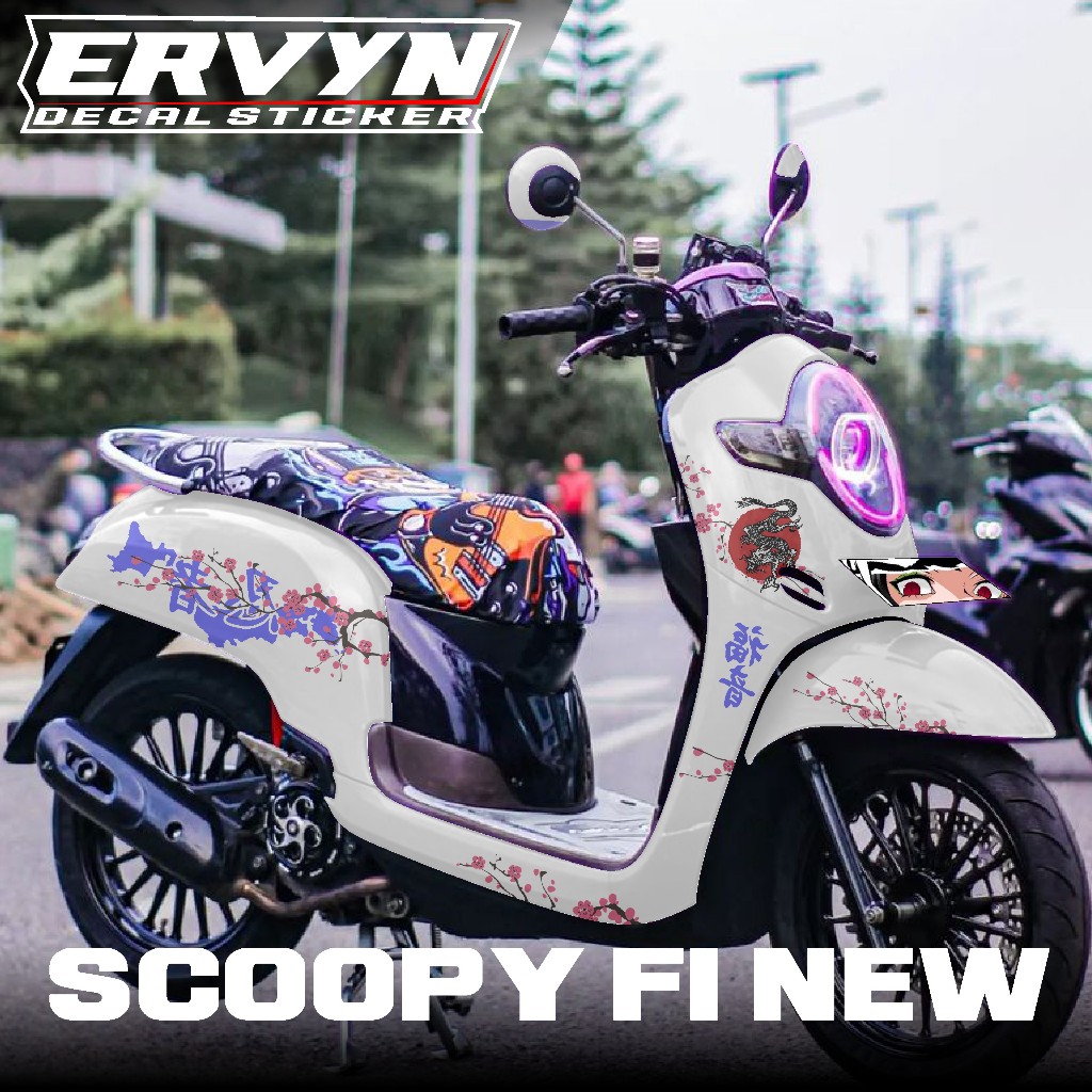 TERBARU, DECAL STICKER SCOOPY FI NEW 2017-2019 FULL BLOK, STICKER SCOOPY FULLBODY MOTIF BUNGA SAKURA