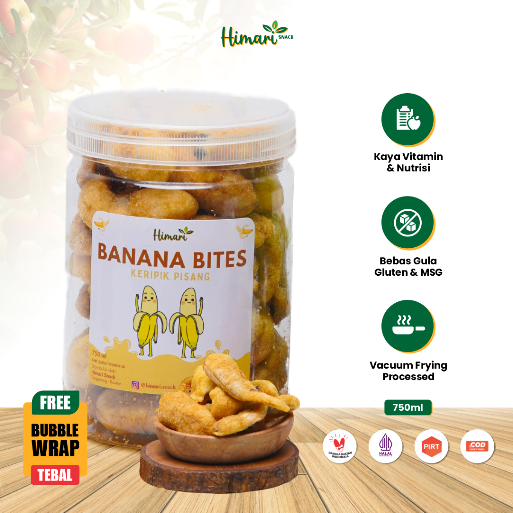 

Keripik Pisang Himari Snack Banana Bites Cemilan Kemasan Toples Jar 750-1000ml