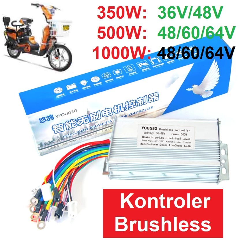 Kontroler Sepeda Listrik Motor Elektrik Kontrol BLDC 36V 48V 64V 350W 500W 1000W Watt Universal
