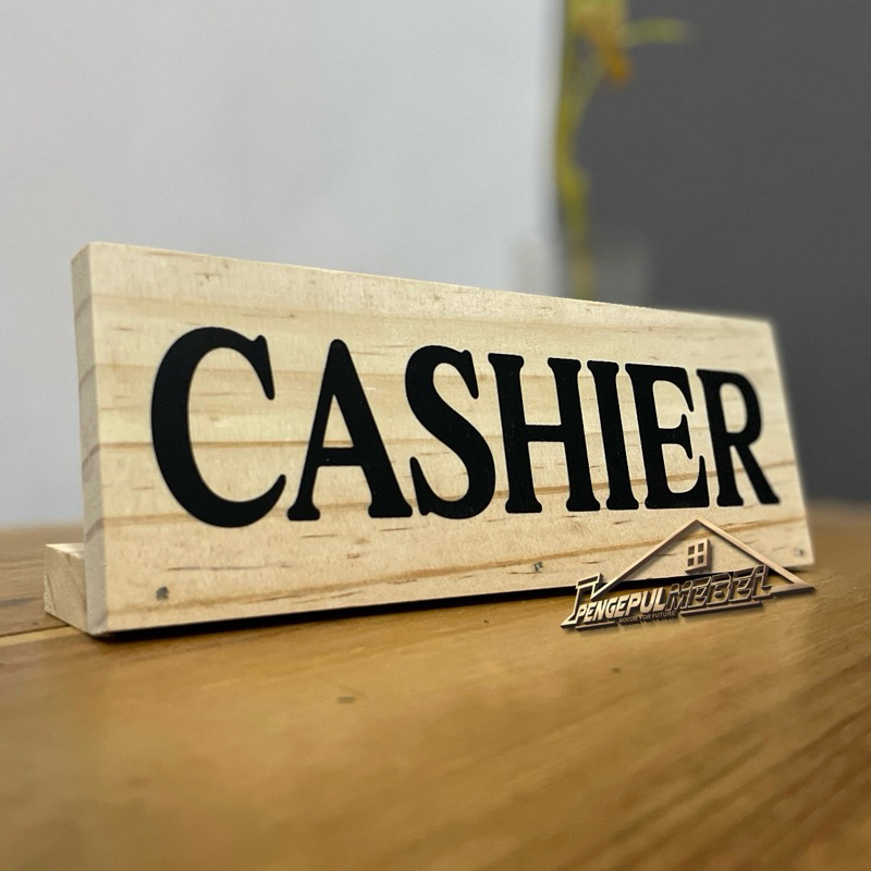 CASHIER | Papan Penanda kayu Signboard Sign Tulisan Cashier Duduk Minimalis Aestetik