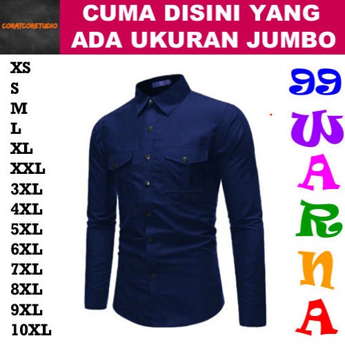10XL 9XL 8XL 7XL 6XL 5XL 4XL 3XL XXL XL L M S XS Kemeja Pria Hem Cowok Jumbo Big Size Lengan Panjang