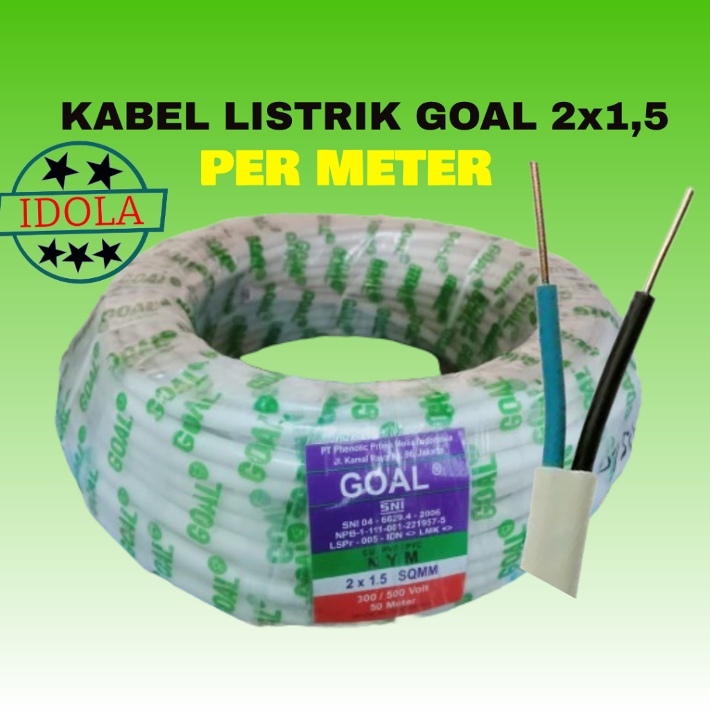 Kabel Listrik 2 x 1,5 Goal Tembaga Murni SNI standar PLN LMK full