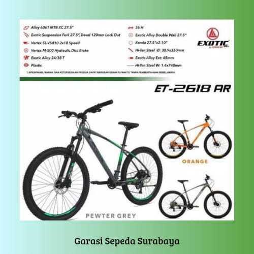 SEPEDA GUNUNG MTB 2 7,5 EXOTIC ET 2618 AR ALLOY HIDROLIK 10 SPEED BERKUALITAS