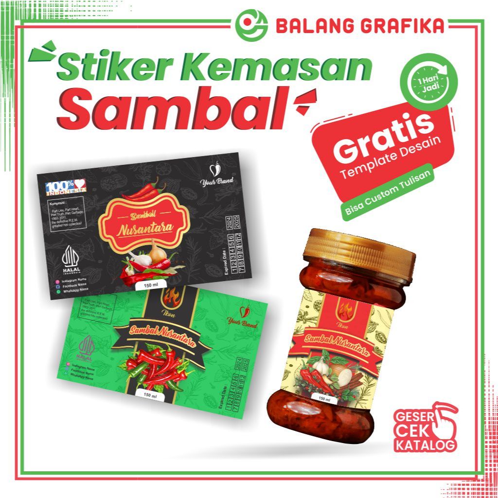 Cetak Stiker Sambal Satuan Kemasan 150ml Gratis Template Desain
