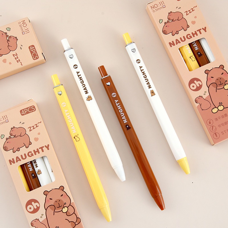 

Capybara square pen pulpen mekanik tinta hitam set 4pc atk stationery anak sekolah balpoint capybara