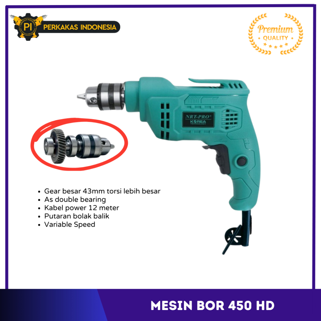 Mesin Bor Tangan Listrik NRT 450HD 10mm Bor Besi Kayu NRT PRO 450 HD Electric Drill NRT450HD Bor Obe