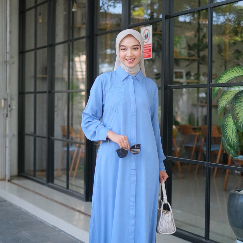 AJN STORE gamis Bordir Rayon/ CRESPO Motif Bunga Gamis Polos rayon twill