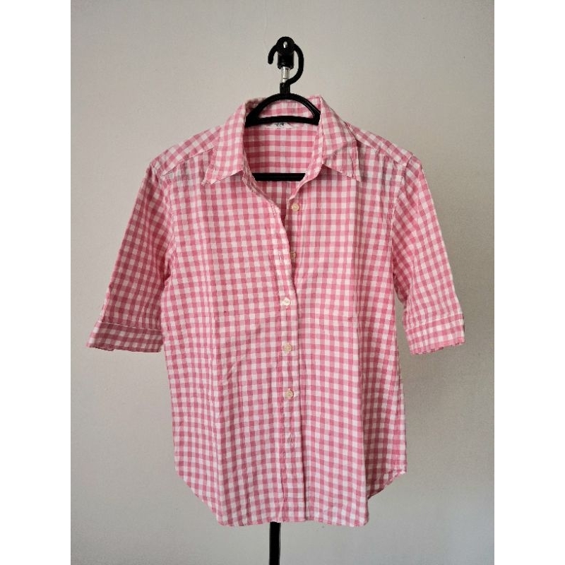 preloved kemeja kotak pink