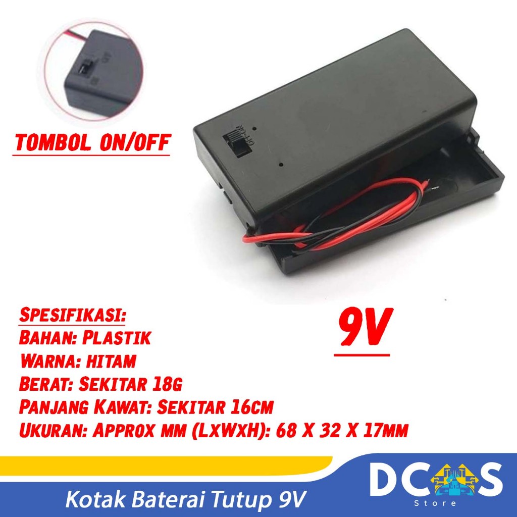 Kotak Baterai 9V Tutup Tempat Baterai Kotak 9V Battery Holder Box Case
