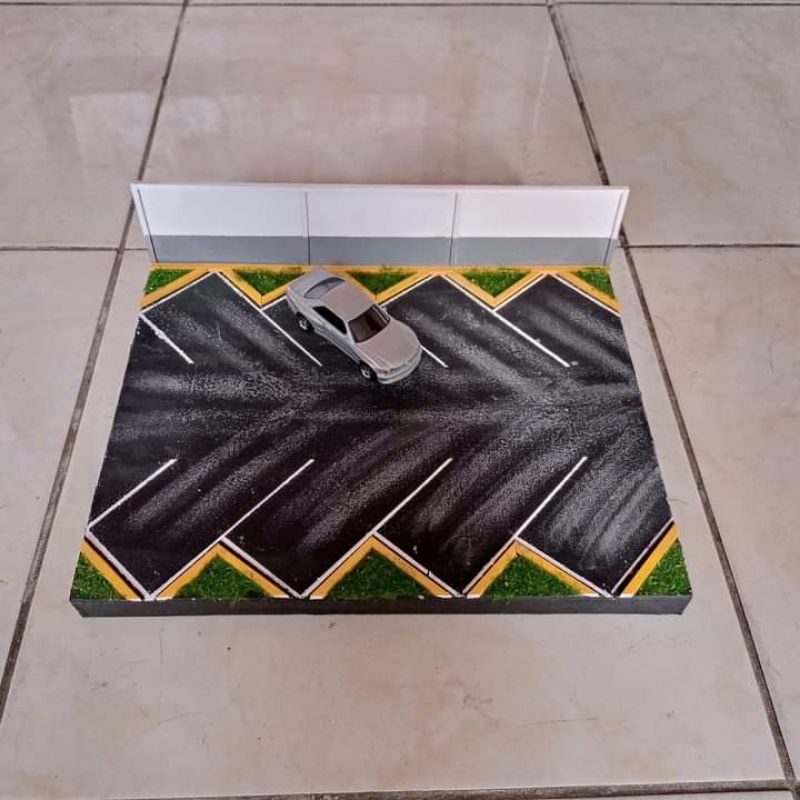 Diorama Parkiran Diecast 1:64 Muat 8 Mobil Hot Wheels Tomica Alas Display Base Garasi Jalan Aspal 25