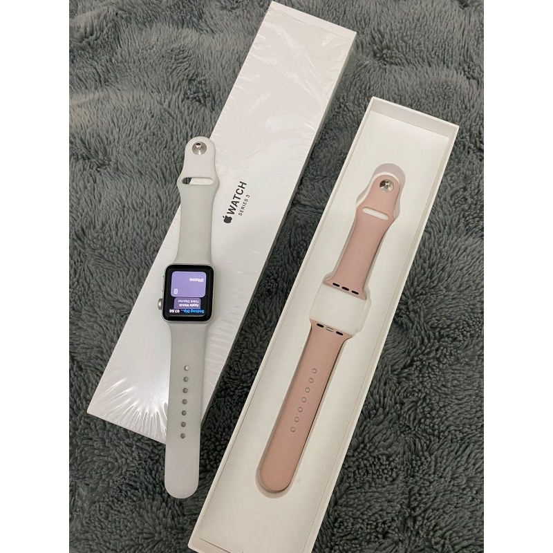 IWATCH APPLE WATCH SERIES 3 38MM SILVER ALUMINUM WHITE SPORT BAND INTER SECOND/BEKAS