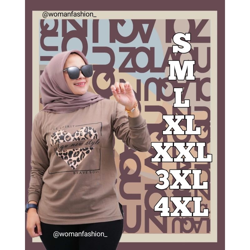 Kaos Wanita Zolaqu Coklat Love Original Fashionable T-Shirt Casual Oversize Lengan Panjang Atasan Sa