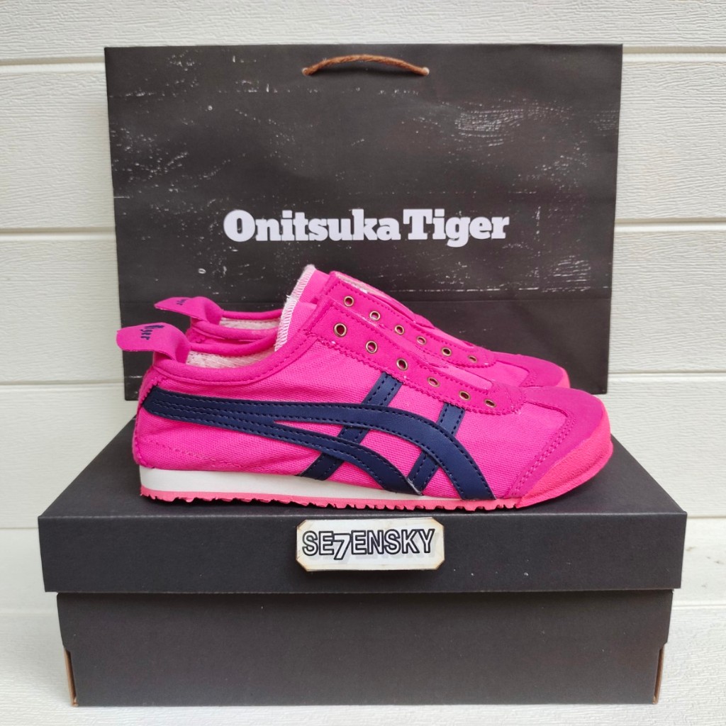 Sepatu Slip On Wanita Pink Navy Women Bahan Kanvas Tanpa Tali