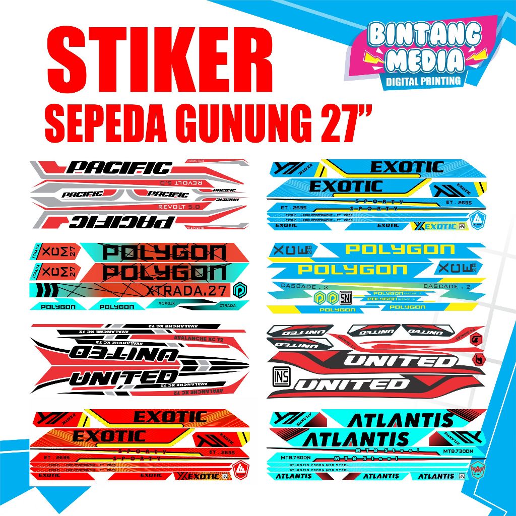 stiker sepeda Gunung Stiker Variasi Striping Sticker Tempel Logo Emblem Sepeda Gunung BMX MTB