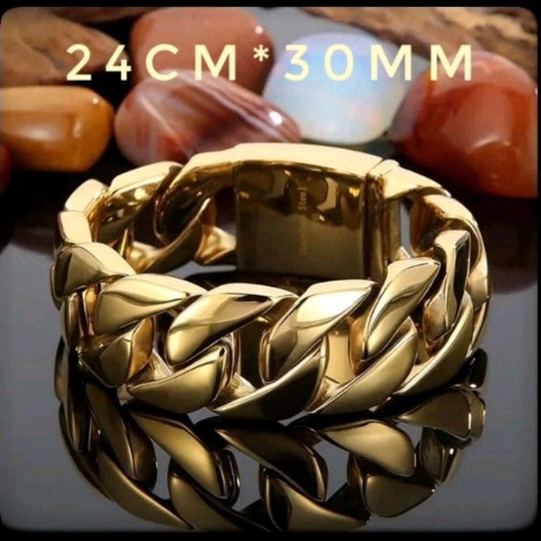 Gelang titanium pria rantai gold super jumbo anti karat