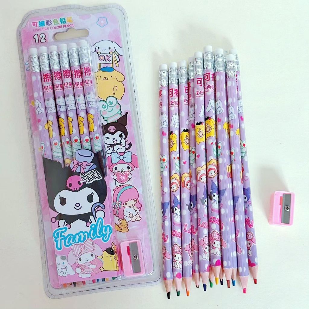 

SL88 - SET 12 PCS Pensil Warna Free Rautan Motif SANRIO / Set Pencil Warna 12 PCS Free Rautan Kuromi Cinnamoroll My Melody