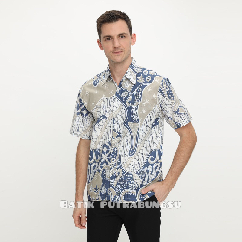 TERBARU NAKULA Kemeja batik pria lengan pendek lapis furing bahan katun prima halus ready sragam