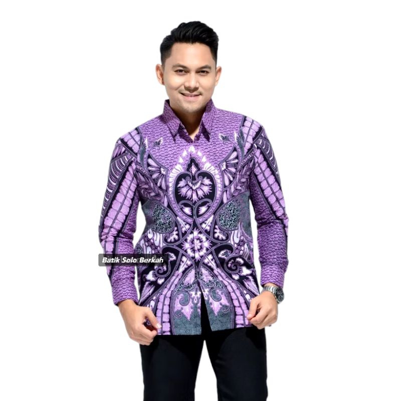SISIK UNGU Kemeja Batik Pria Full Lapis FURING Bahan Katun HALUS PRIMISIMA Hem Atasan Kemeja Baju Ba