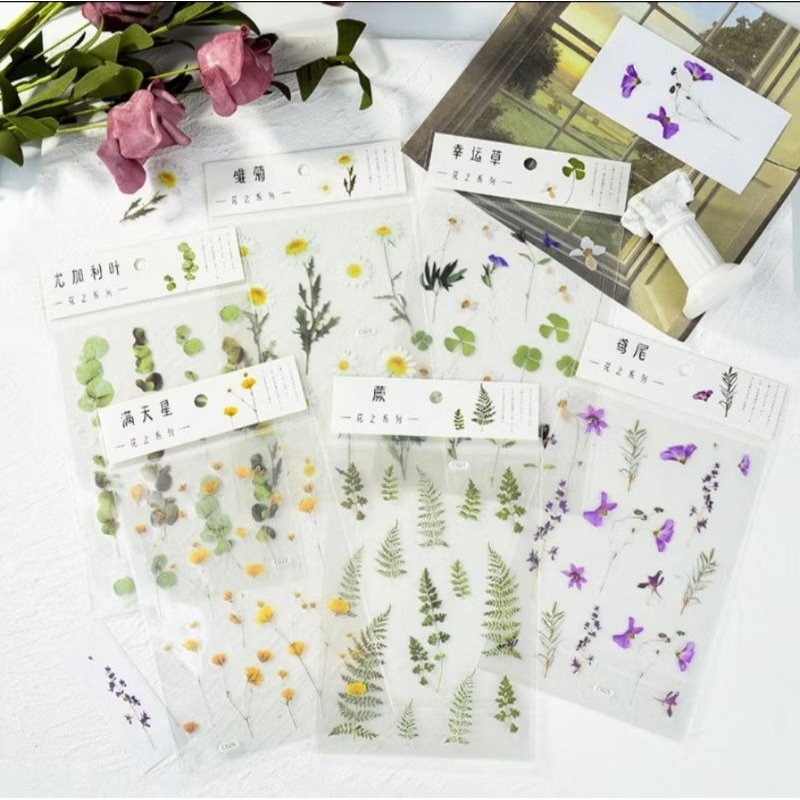 

Aesthetic Fake Flower Stciker Stratinonery Stiker Buku PET Sticker Decor Planner DIY Scrapbook Bunga Dekor