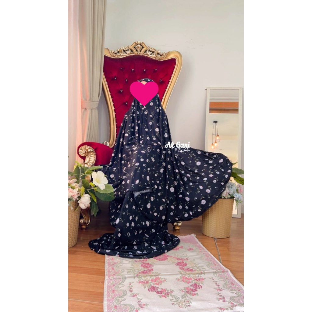 Mukena AL GANI Terbaru Travel Katun Hitam bunga cantik untuk harian by alganibyyulia / Mukenah Premi