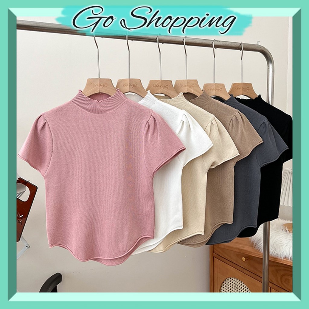 GOBJ1647 Baju Atasan Rajut Wanita Inner Turtleneck Kerah Tinggi Lengan Pendek Fashion Korea
