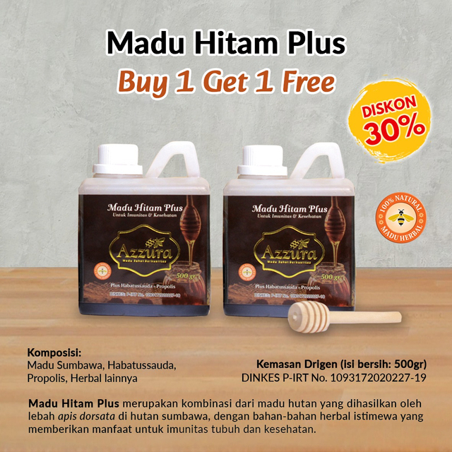 

Madu Hitam plus AZZURA 500gr (Buy 1 Get 1) madu hitam pahit untuk imunitas dan kesehatan