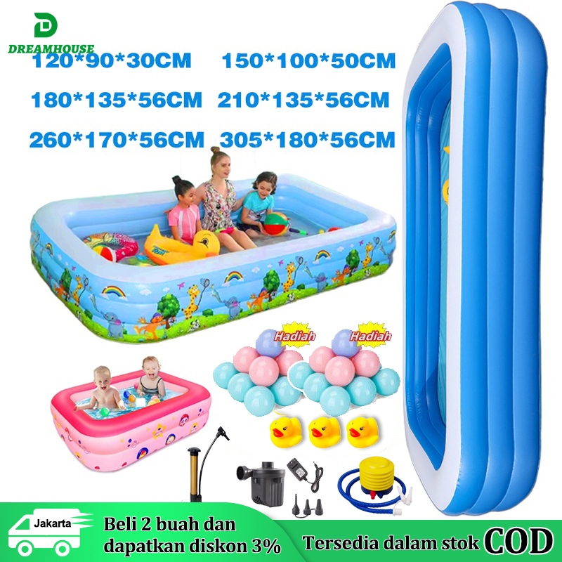 【Gratis pompa】1.5M Kolam Renang Anak Jumbo 3Rings Kolam Renang Keluarga Tiup Besar Family Inflatable