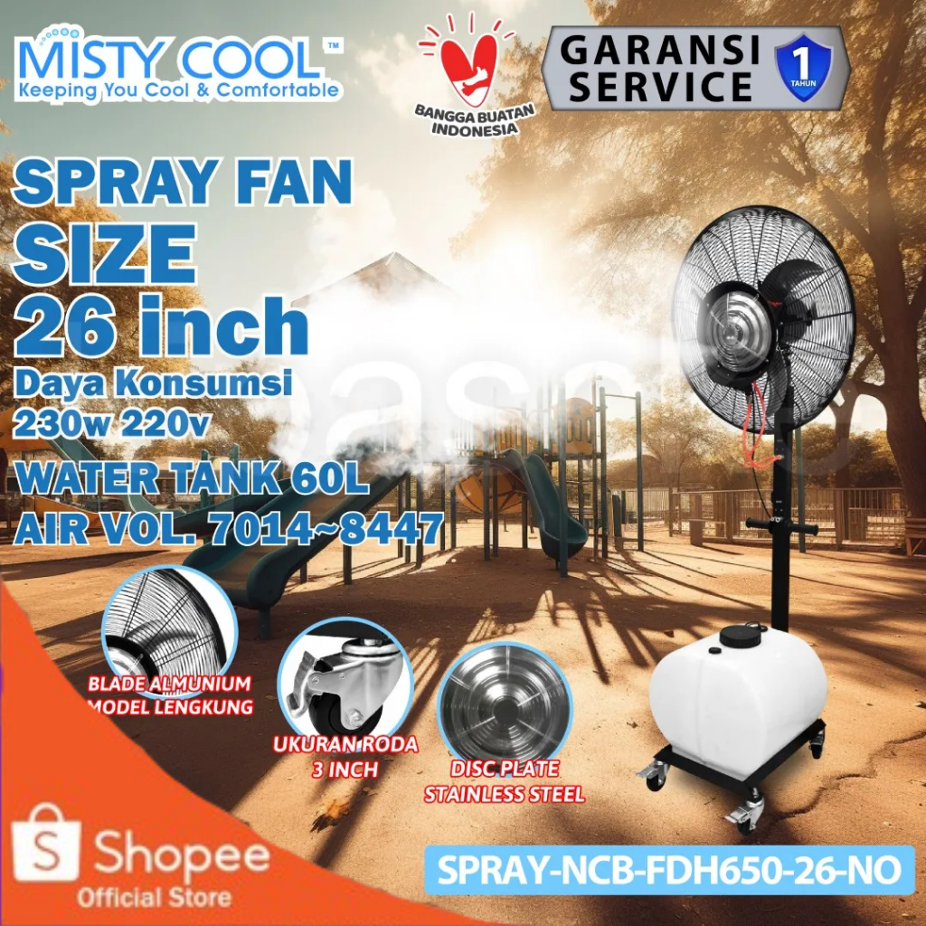 Misty Cool Spray Fan SPRAY-NCB-FDH650-26-NO diameter 26 Inch Kipas Angin Embun Kabut Outdoor SPRAY-N