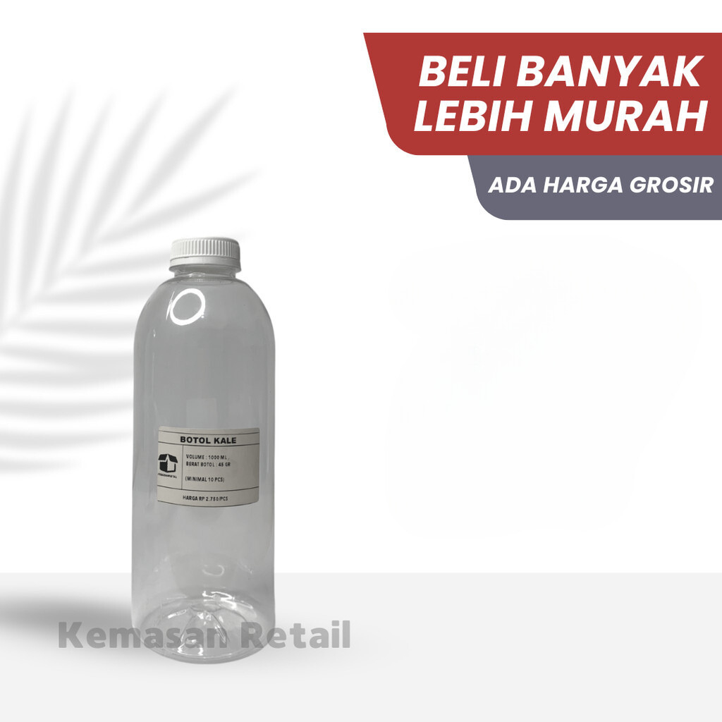 Botol Kale 1000ml  Tutup Putih (45g) - Botol Plastik Minuman - Botol Minum 1000ml