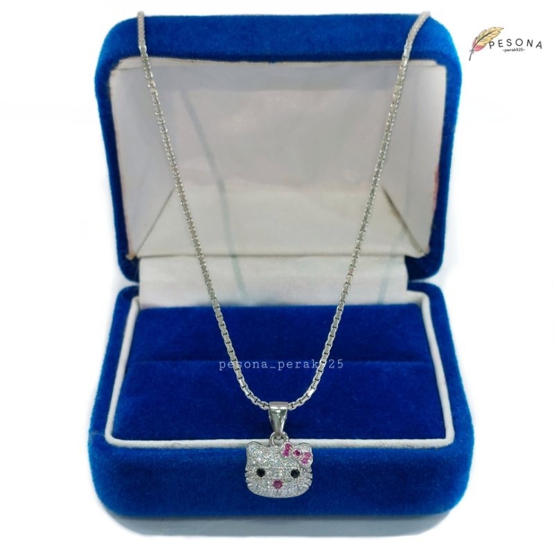 SET KALUNG ANAK PERAK ASLI SILVER 925 LAPIS EMAS PUTIH - MODEL LIONTIN HELLOKITTY PERMATA - PERHIASA