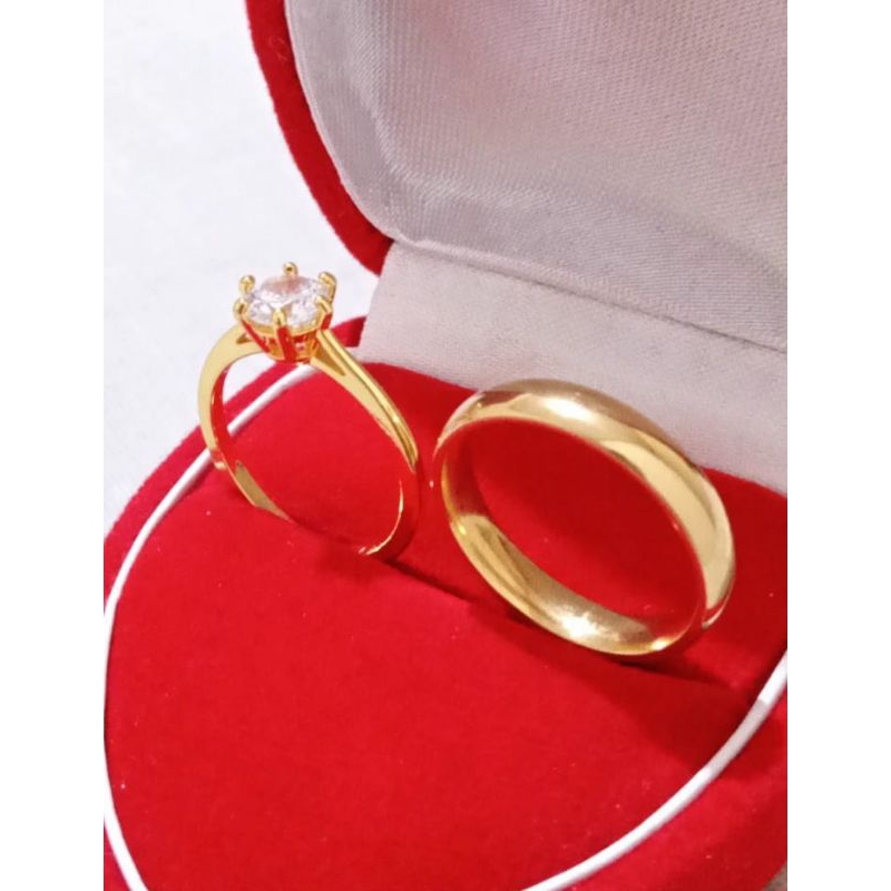 Cincin Couple Kawin Gold Permata Cincin Titanium Asli Perhiasan Anti Karat