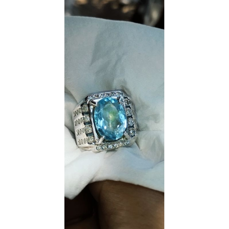 6,68 crt blue topaz memo GRI ring perak