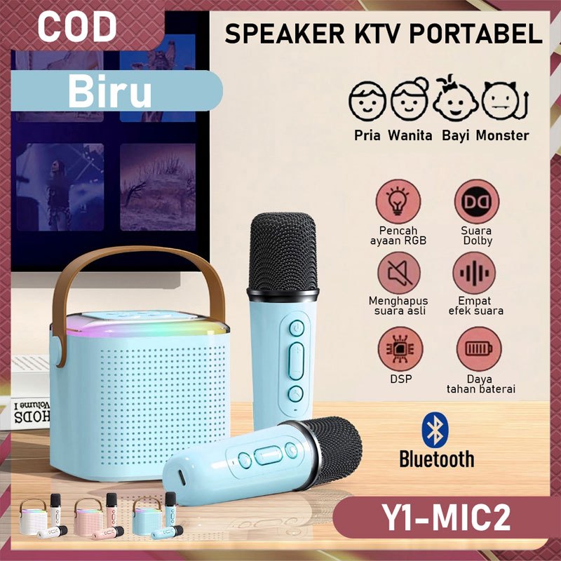【COD】Speaker Bluetooth Karaoke 2 Mic Set Salon Bluetooth Karaoke Mini Speaker Microphone Karaoke Pre