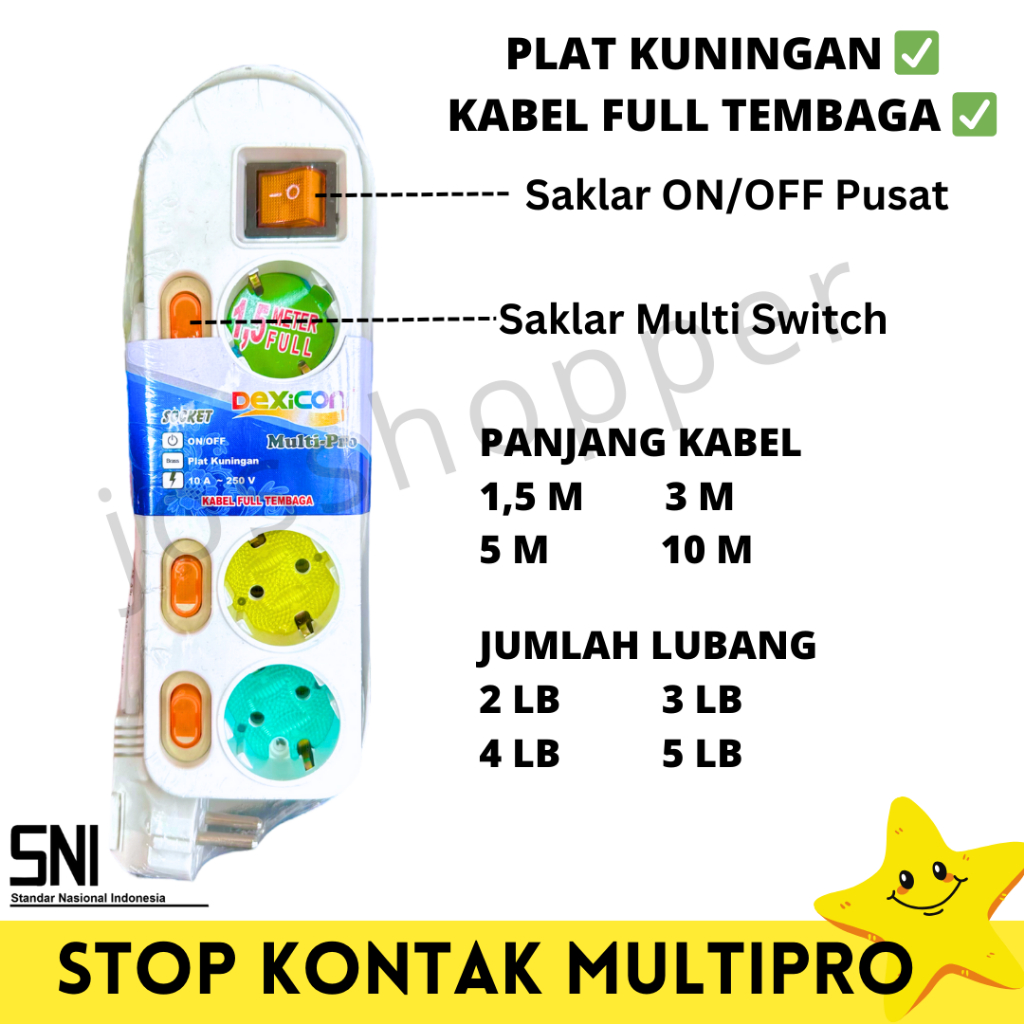 STOP KONTAK KABEL MULTI SWITCH 2/3/4/5 LUBANG PANJANG KABEL 1.5/3/5/10 METER SWITCH ON/OFF KABEL FUL